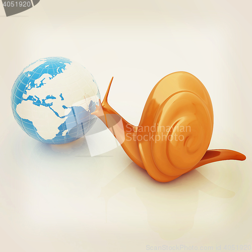 Image of 3d fantasy animal, snail and earth on white background . 3D illu