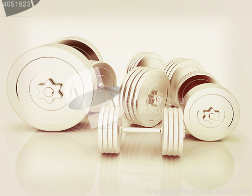 Image of Fitness dumbbells. 3D illustration. Vintage style.