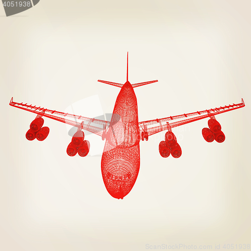 Image of Airplane. 3D illustration. Vintage style.