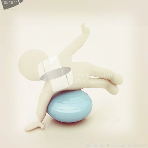 Image of 3d man exercising position on fitness ball. My biggest pilates s
