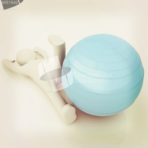 Image of 3d man exercising position on fitness ball. My biggest pilates s