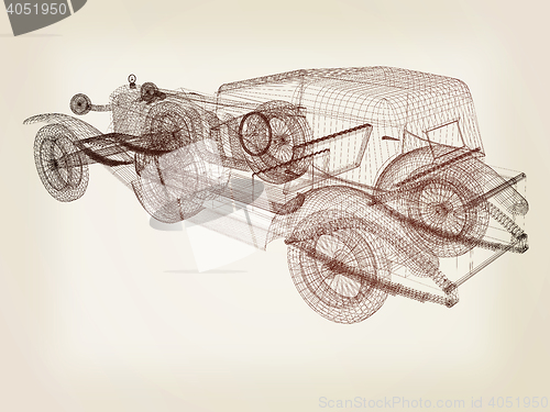 Image of 3d model retro car. 3D illustration. Vintage style.