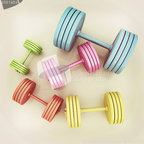 Image of Fitness dumbbells. 3D illustration. Vintage style.