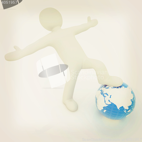Image of 3d man and earth. Global business concept: the whole earth at my