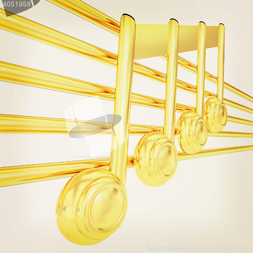 Image of 3D music note on staves. 3D illustration. Vintage style.