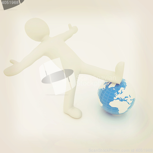 Image of 3d man and earth. Global business concept: the whole earth at my