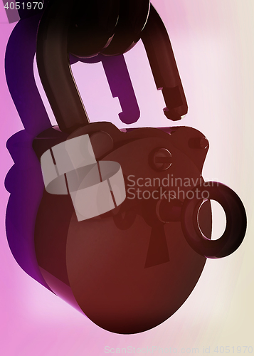 Image of Vintage old padlock unlocked. 3D illustration. Vintage style.