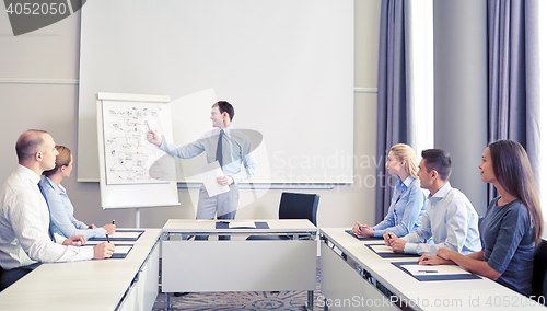 Image of group of smiling businesspeople meeting in office