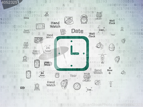 Image of Time concept: Watch on Digital Data Paper background