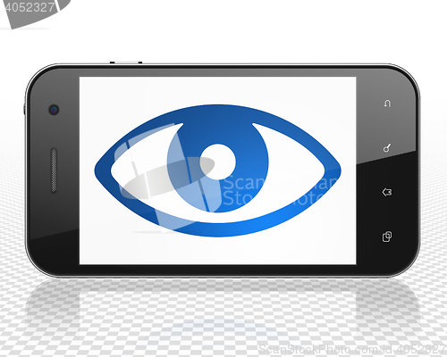 Image of Safety concept: Smartphone with Eye on display