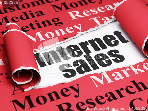 Image of Marketing concept: black text Internet Sales under the piece of  torn paper