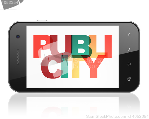Image of Marketing concept: Smartphone with Publicity on  display