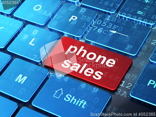 Image of Advertising concept: Phone Sales on computer keyboard background