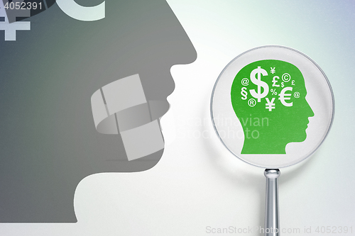 Image of Finance concept:  Head With Finance Symbol with optical glass on digital background