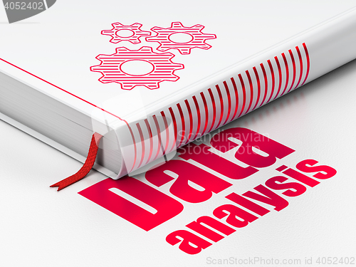 Image of Data concept: book Gears, Data Analysis on white background