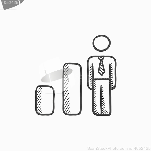 Image of Businessman and graph sketch icon.