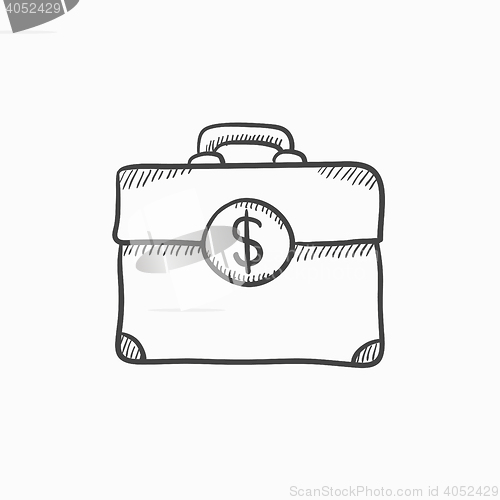 Image of Suitcase with dollar symbol sketch icon.