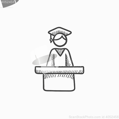 Image of Graduate standing at the tribune sketch icon.