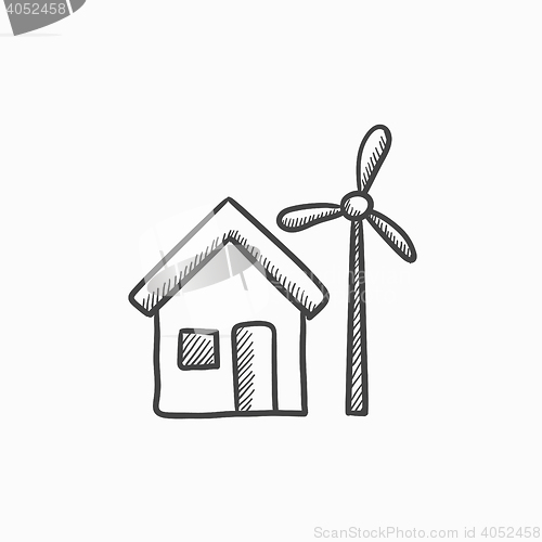 Image of House with windmill sketch icon.