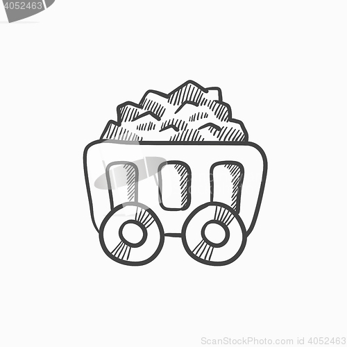 Image of Mining coal cart sketch icon.