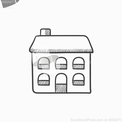 Image of Two storey detached house sketch icon.