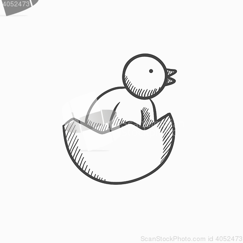 Image of Chick peeking out of egg shell sketch icon.