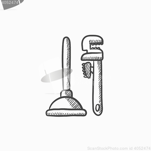 Image of Pipe wrenches and plunger sketch icon.