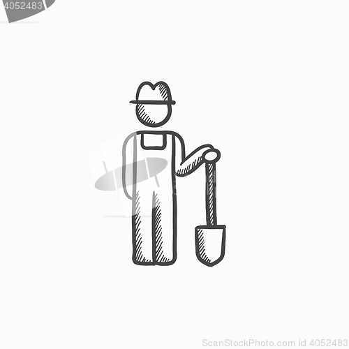 Image of Farmer with shovel sketch icon.