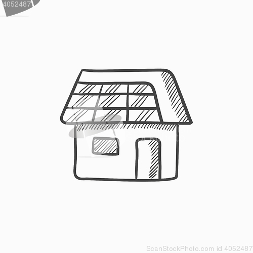 Image of House with solar panel sketch icon.