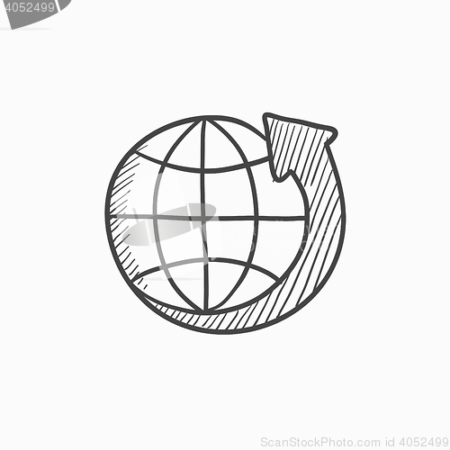 Image of Earth and arrow around sketch icon.