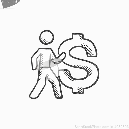 Image of Businessman with big dollar symbol sketch icon.