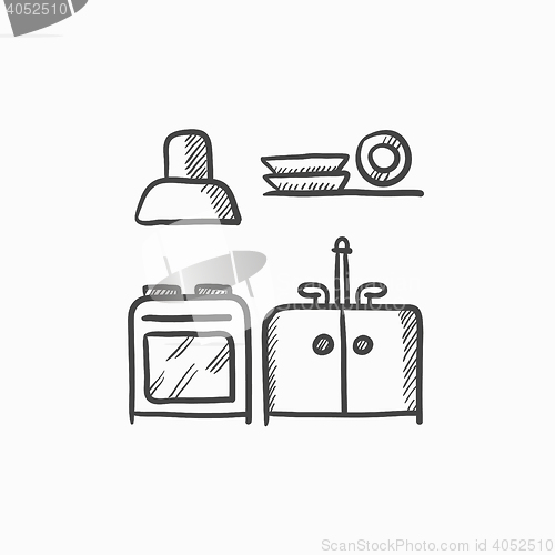 Image of Kitchen interior sketch icon.