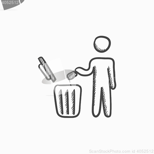 Image of Man throwing garbage in a bin sketch icon.