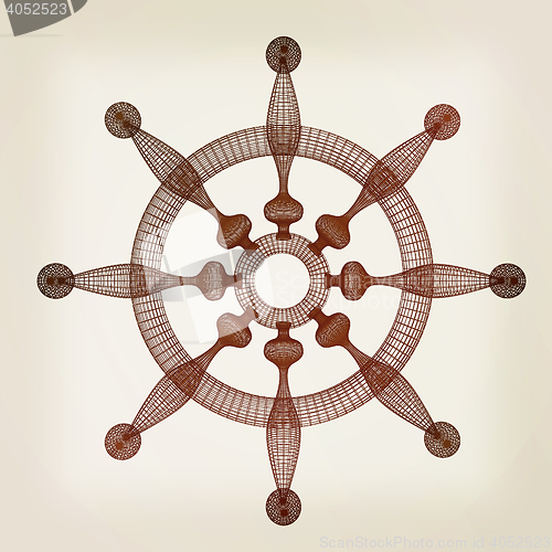 Image of ship wheel. 3D illustration. Vintage style.