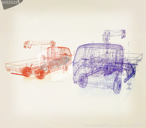 Image of 3d model truck. 3D illustration. Vintage style.