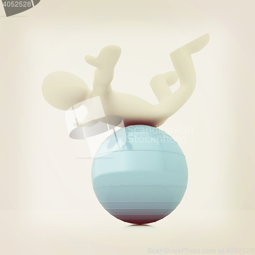 Image of 3d man exercising position on fitness ball. My biggest pilates s