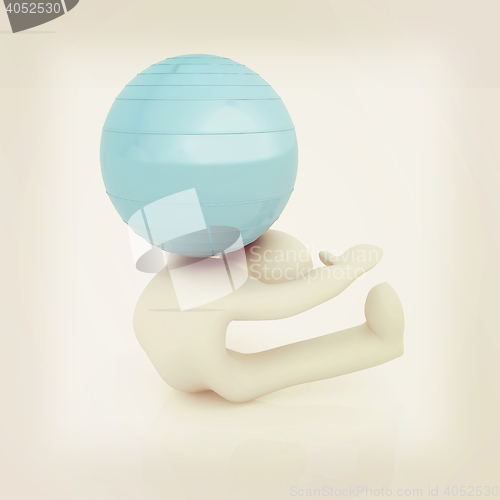 Image of 3d man exercising position on fitness ball. My biggest pilates s