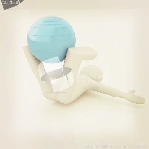 Image of 3d man exercising position on fitness ball. My biggest pilates s