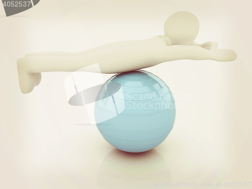 Image of 3d man exercising position on fitness ball. My biggest pilates s