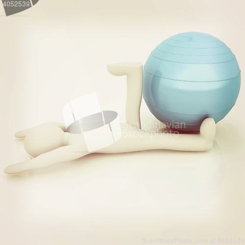 Image of 3d man exercising position on fitness ball. My biggest pilates s
