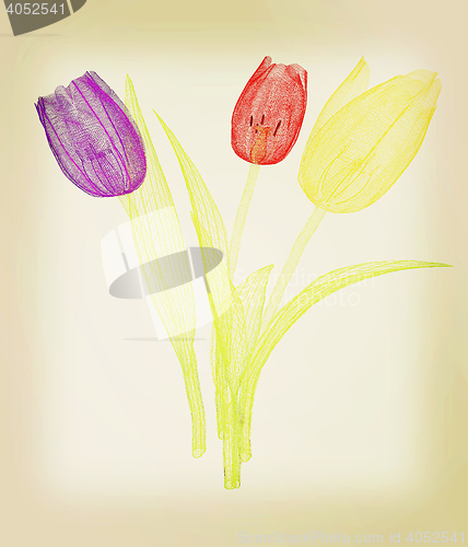 Image of Tulip flower. 3D illustration. Vintage style.