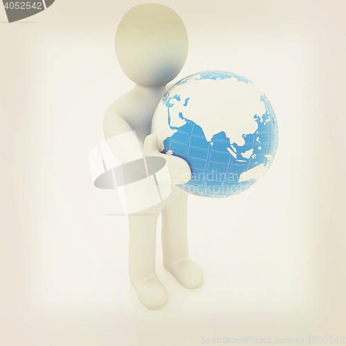 Image of 3d man and earth. 3D illustration. Vintage style.