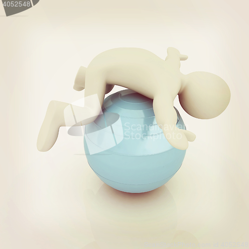 Image of 3d man exercising position on fitness ball. My biggest pilates s