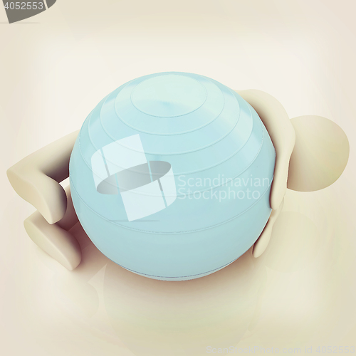 Image of 3d man exercising position on fitness ball. My biggest pilates s