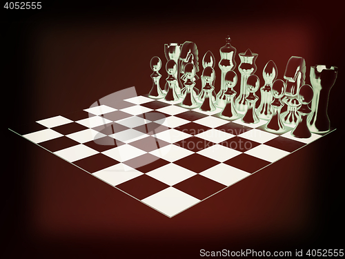 Image of Chessboard with chess pieces. 3D illustration. Vintage style.