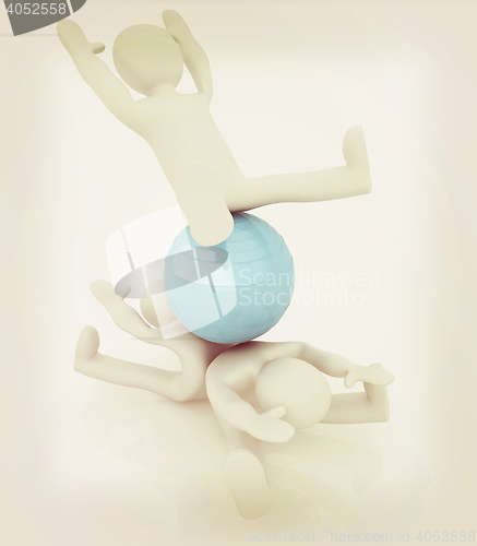 Image of 3d man exercising position on fitness ball. My biggest pilates s