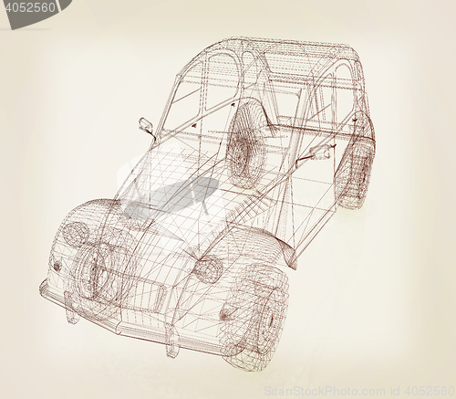 Image of 3d model retro car. 3D illustration. Vintage style.