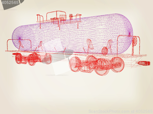 Image of 3D model cistern car. 3D illustration. Vintage style.