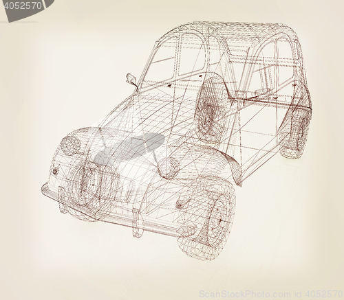 Image of 3d model retro car. 3D illustration. Vintage style.