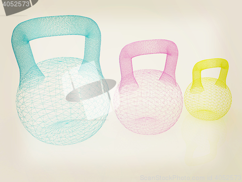 Image of dumbbells. 3D illustration. Vintage style.